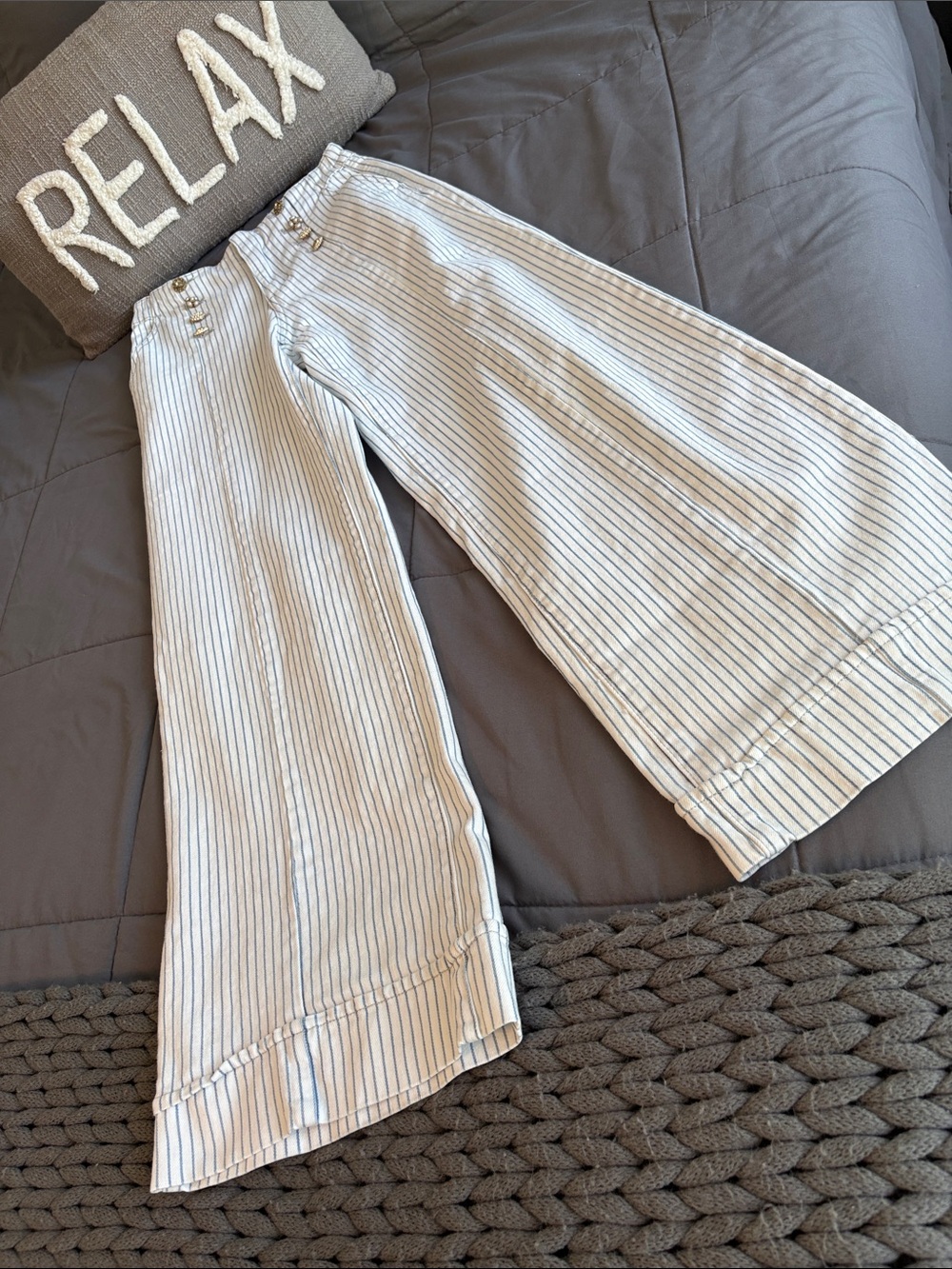 Wide Leg Striped Sailor Pants - Blue & White KanCan Elora Denim Jeans Pearl 24 1 - Picture 4 of 12